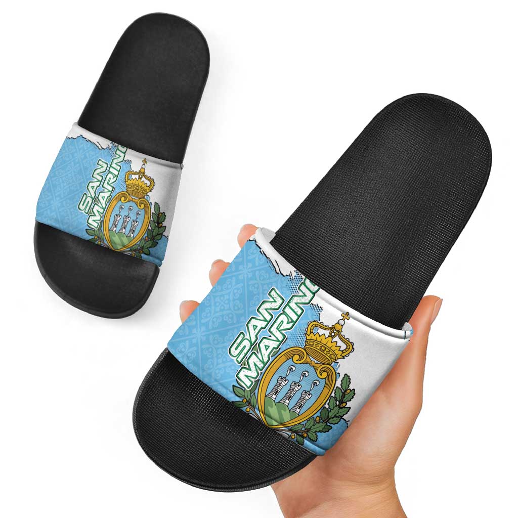San Marino Slide Sandals with Map Outline and Crest Overlay TS04