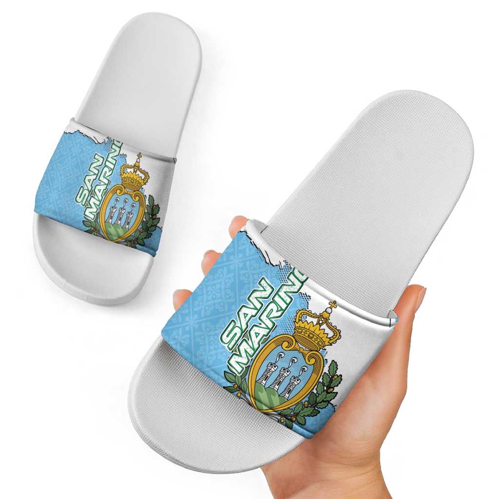 San Marino Slide Sandals with Map Outline and Crest Overlay TS04