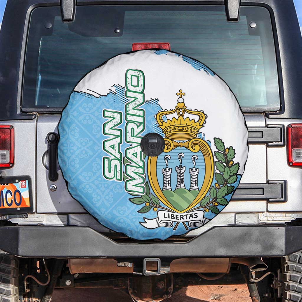 San Marino Spare Tire Cover with Map Outline and Crest Overlay TS04