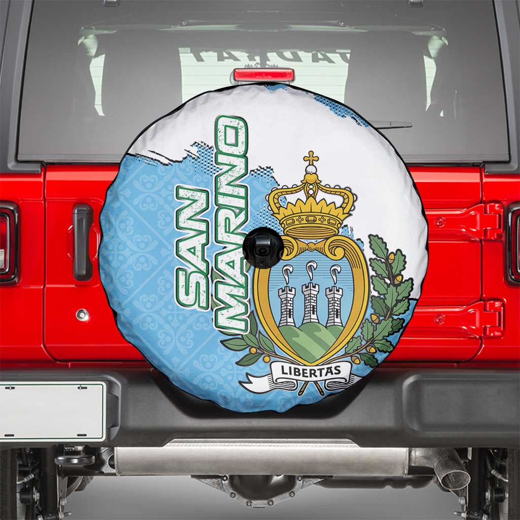 San Marino Spare Tire Cover with Map Outline and Crest Overlay TS04