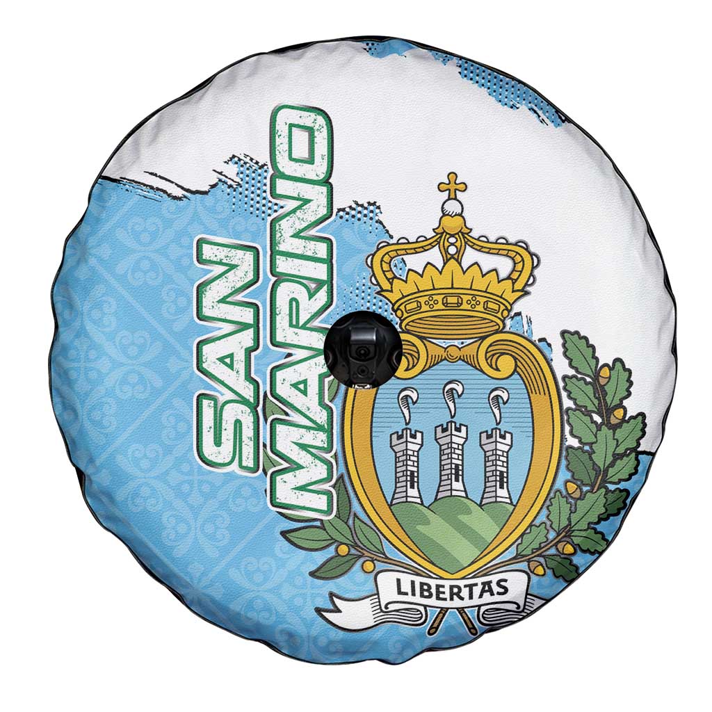 San Marino Spare Tire Cover with Map Outline and Crest Overlay TS04