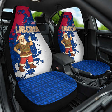 Liberia Christmas Car Seat Cover with Santa Claus Map Graphic and Red Blue Festive TS04