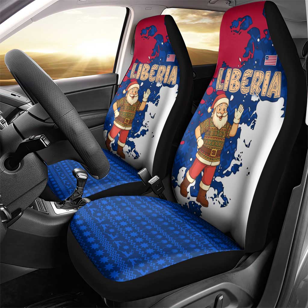 Liberia Christmas Car Seat Cover with Santa Claus Map Graphic and Red Blue Festive TS04