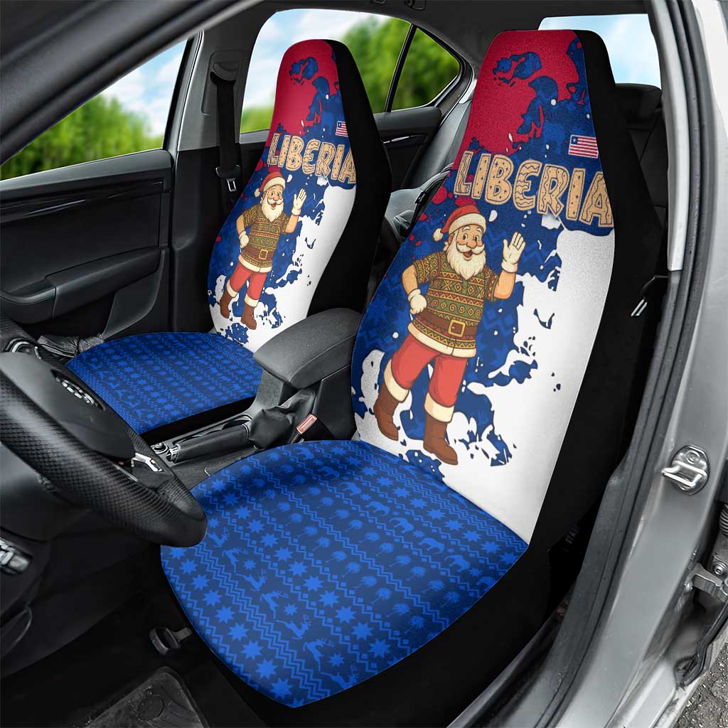 Liberia Christmas Car Seat Cover with Santa Claus Map Graphic and Red Blue Festive TS04