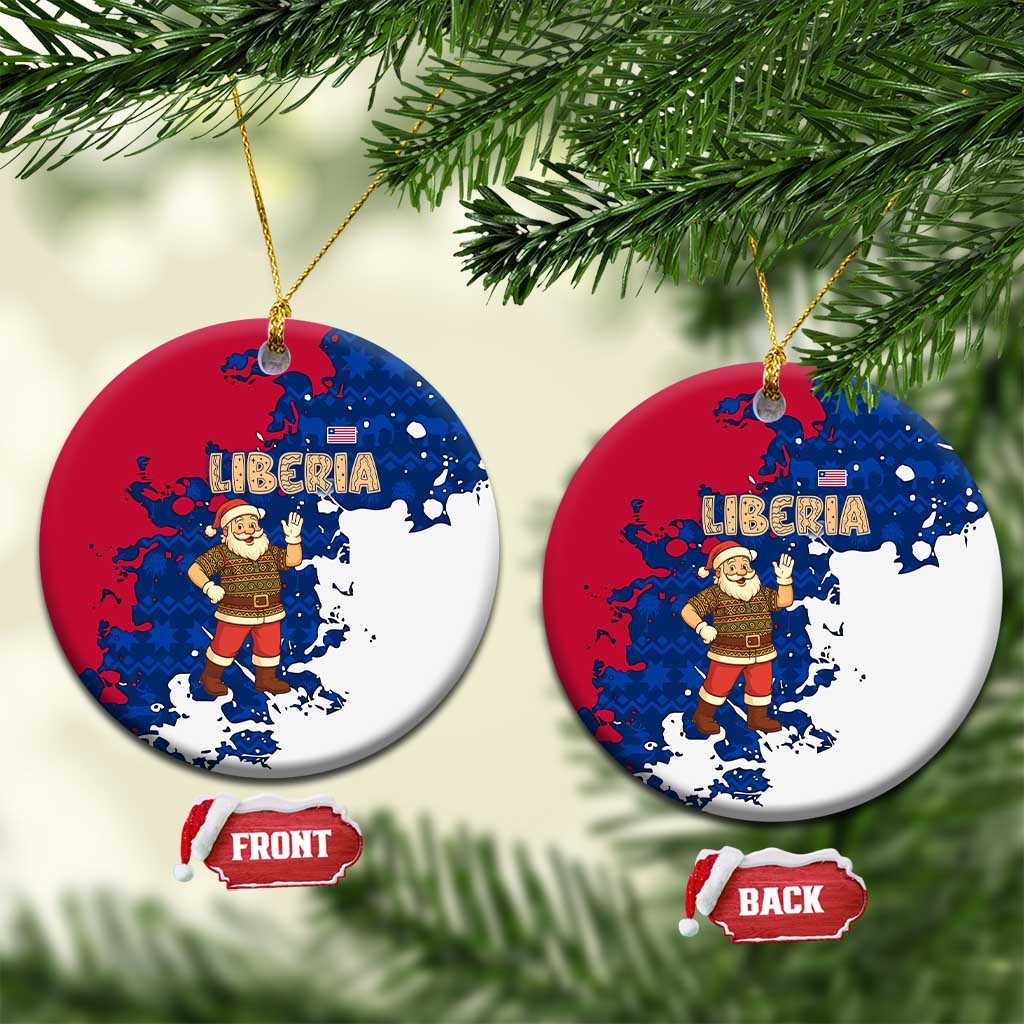 Liberia Christmas Ceramic Ornament with Santa Claus Map Graphic and Red Blue Festive TS04