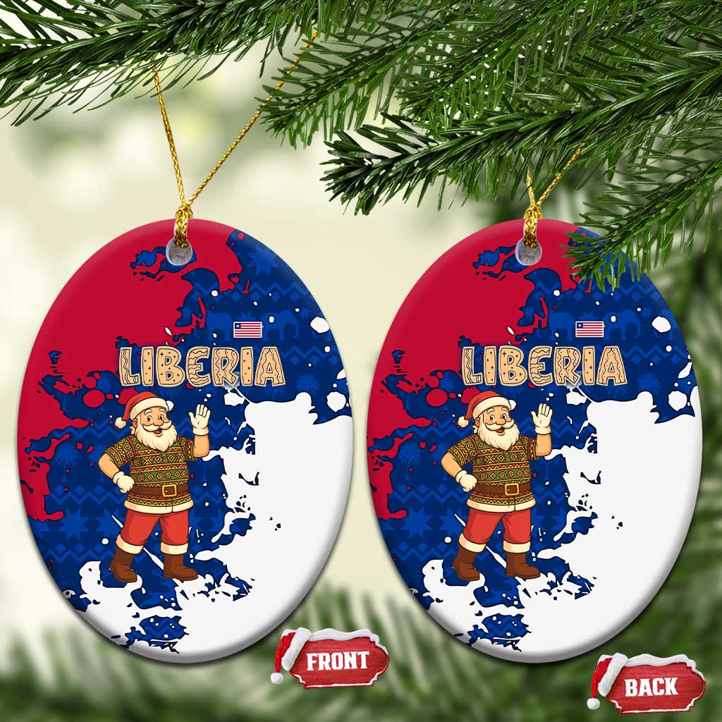 Liberia Christmas Ceramic Ornament with Santa Claus Map Graphic and Red Blue Festive TS04