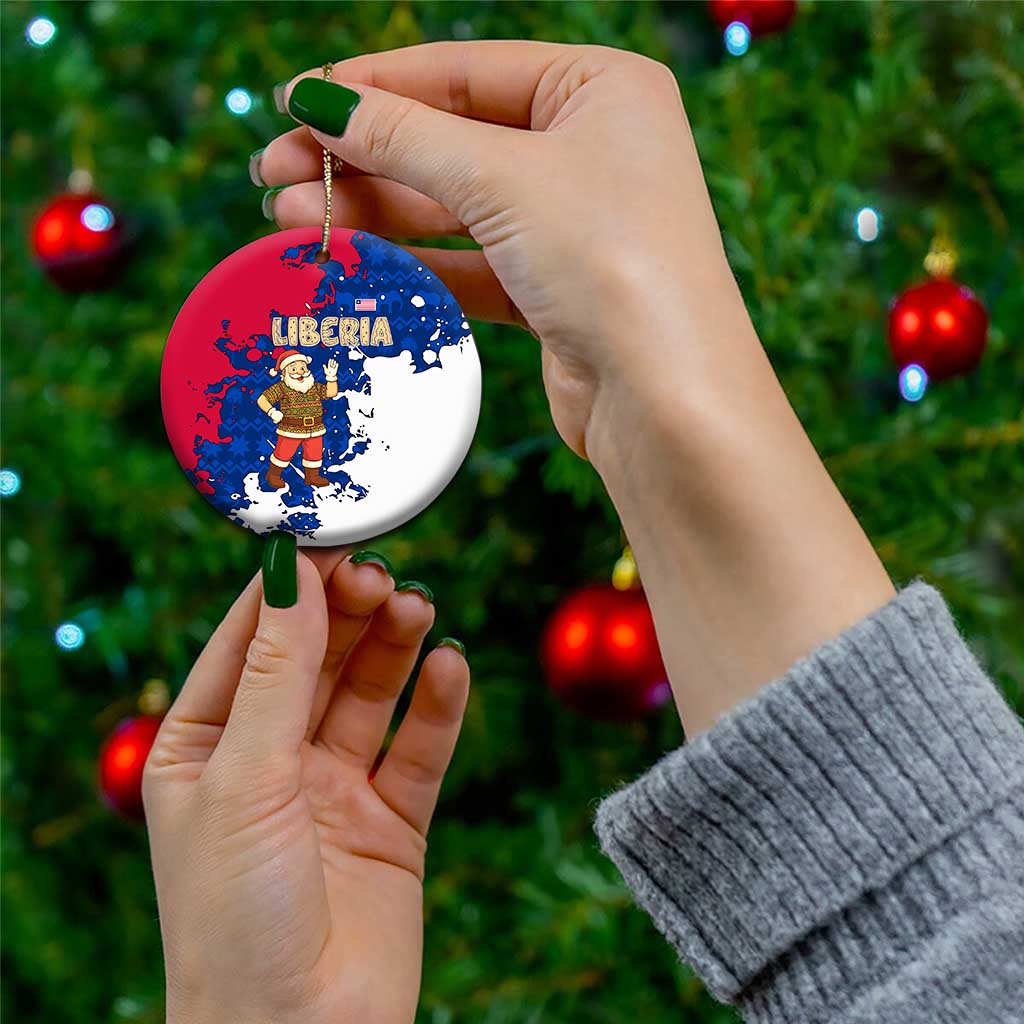 Liberia Christmas Ceramic Ornament with Santa Claus Map Graphic and Red Blue Festive TS04