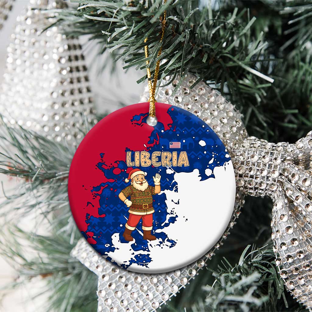 Liberia Christmas Ceramic Ornament with Santa Claus Map Graphic and Red Blue Festive TS04