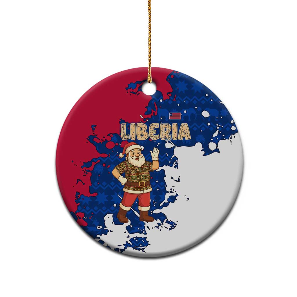 Liberia Christmas Ceramic Ornament with Santa Claus Map Graphic and Red Blue Festive TS04