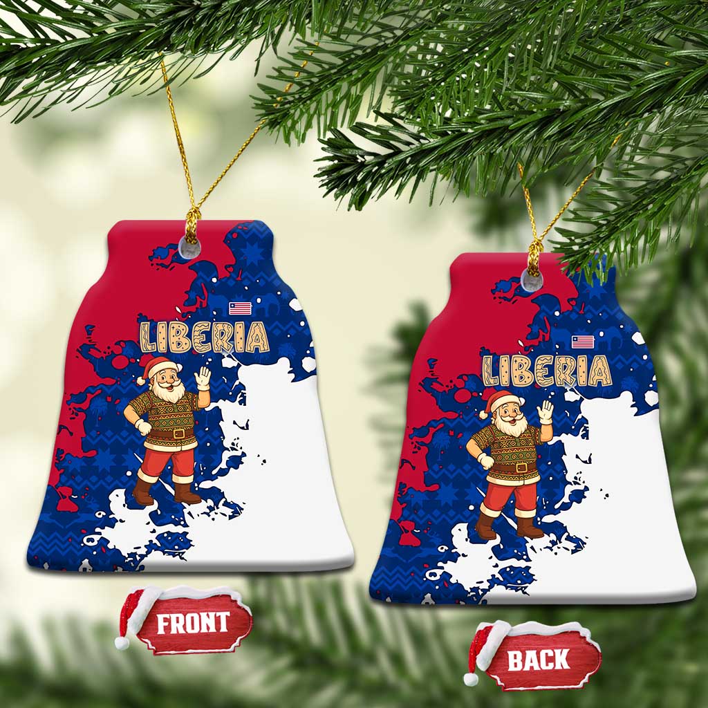 Liberia Christmas Ceramic Ornament with Santa Claus Map Graphic and Red Blue Festive TS04
