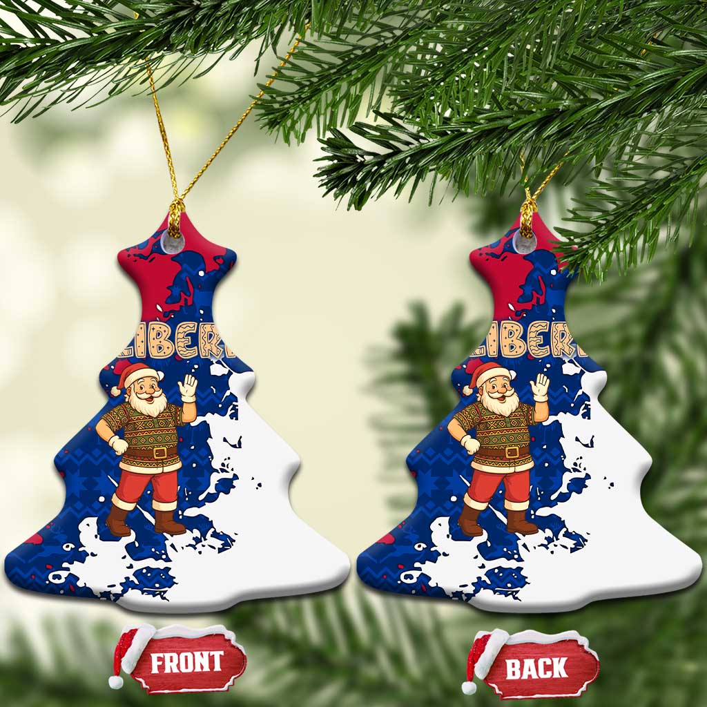 Liberia Christmas Ceramic Ornament with Santa Claus Map Graphic and Red Blue Festive TS04