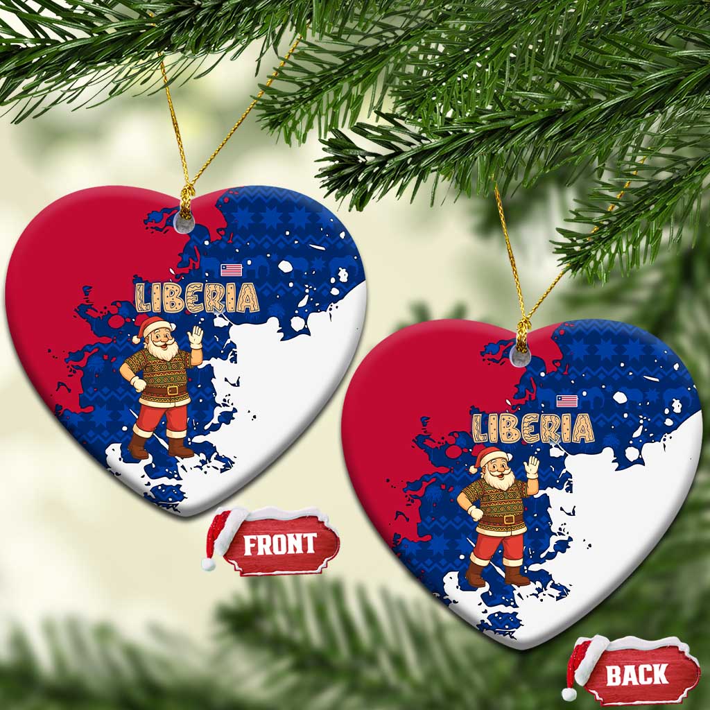 Liberia Christmas Ceramic Ornament with Santa Claus Map Graphic and Red Blue Festive TS04