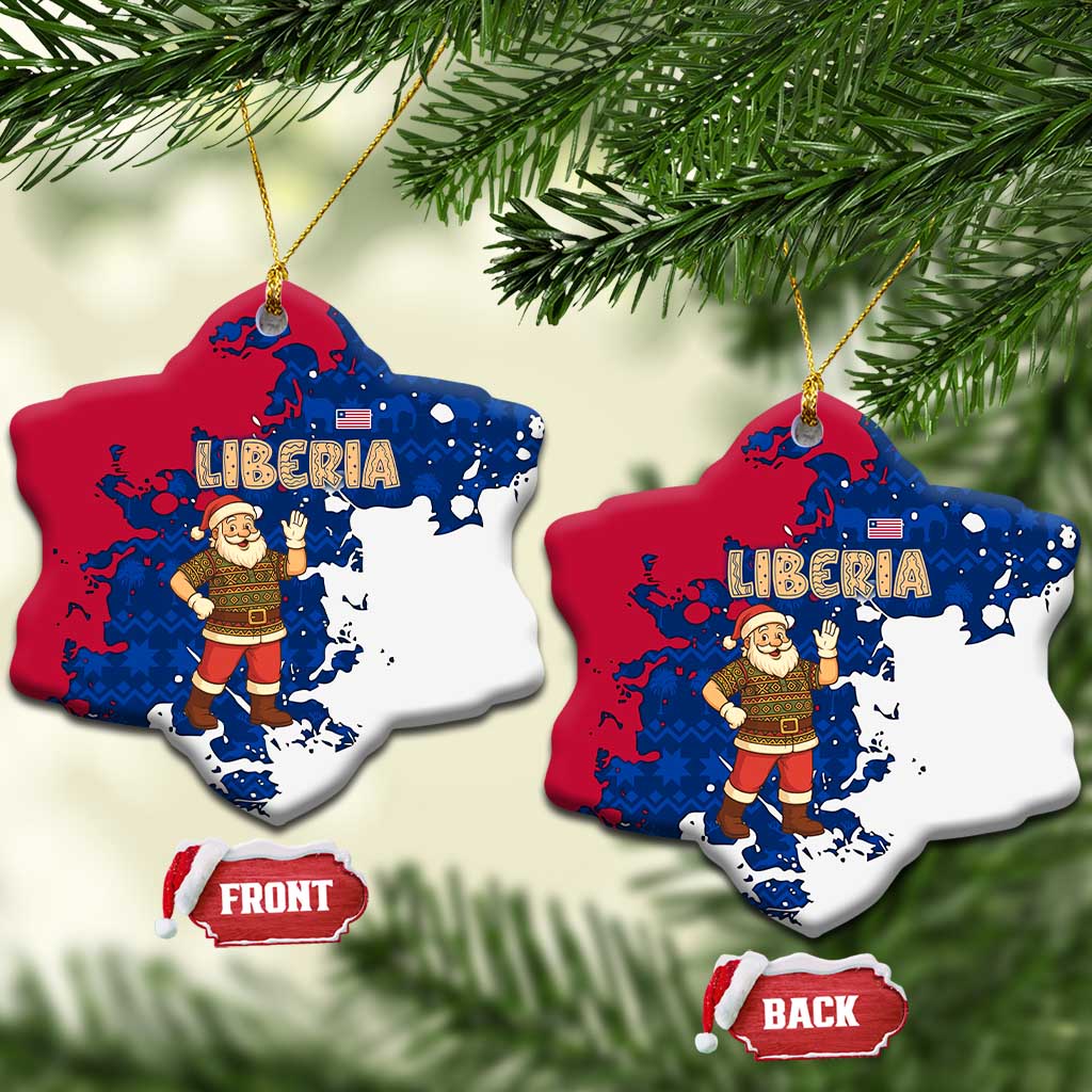 Liberia Christmas Ceramic Ornament with Santa Claus Map Graphic and Red Blue Festive TS04