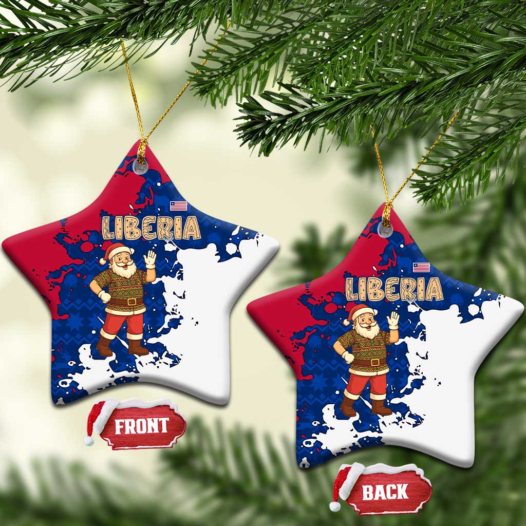 Liberia Christmas Ceramic Ornament with Santa Claus Map Graphic and Red Blue Festive TS04
