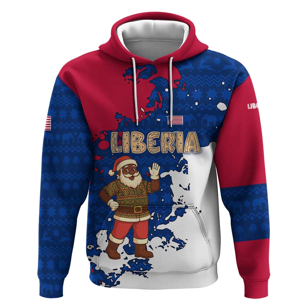 Liberia Christmas Hoodie with Santa Claus Map Graphic and Red Blue Festive TS04
