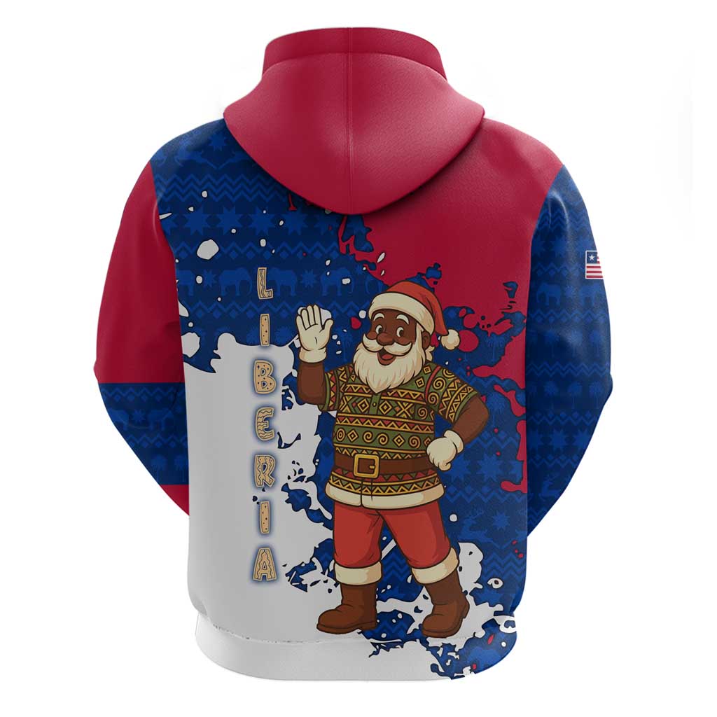Liberia Christmas Hoodie with Santa Claus Map Graphic and Red Blue Festive TS04