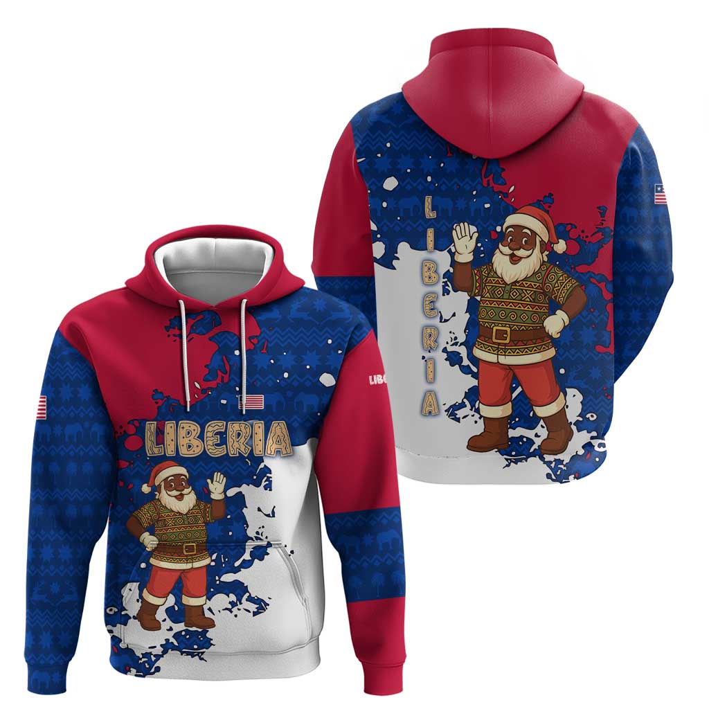 Liberia Christmas Hoodie with Santa Claus Map Graphic and Red Blue Festive TS04
