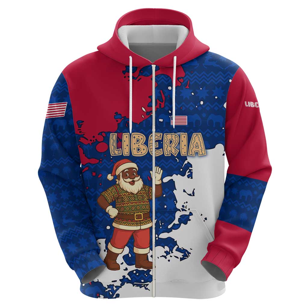 Liberia Christmas Hoodie with Santa Claus Map Graphic and Red Blue Festive TS04