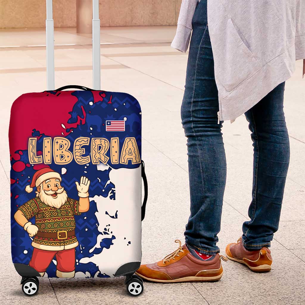 Liberia Christmas Luggage Cover with Santa Claus Map Graphic and Red Blue Festive TS04
