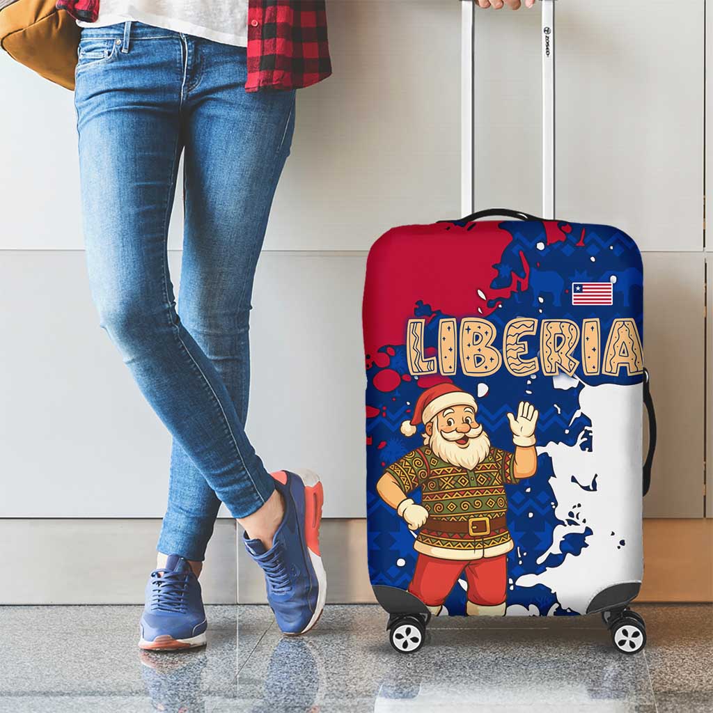 Liberia Christmas Luggage Cover with Santa Claus Map Graphic and Red Blue Festive TS04