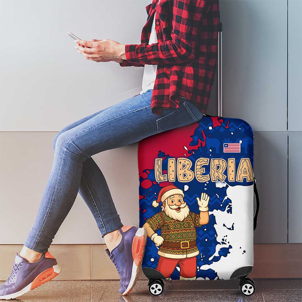 Liberia Christmas Luggage Cover with Santa Claus Map Graphic and Red Blue Festive TS04