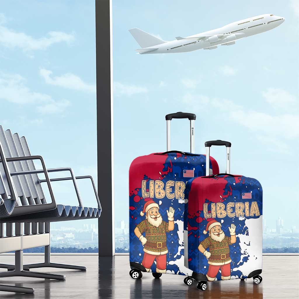 Liberia Christmas Luggage Cover with Santa Claus Map Graphic and Red Blue Festive TS04
