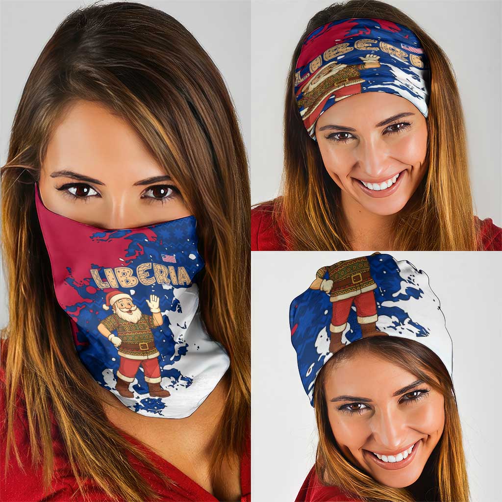 Liberia Christmas Neck Gaiter with Santa Claus Map Graphic and Red Blue Festive TS04
