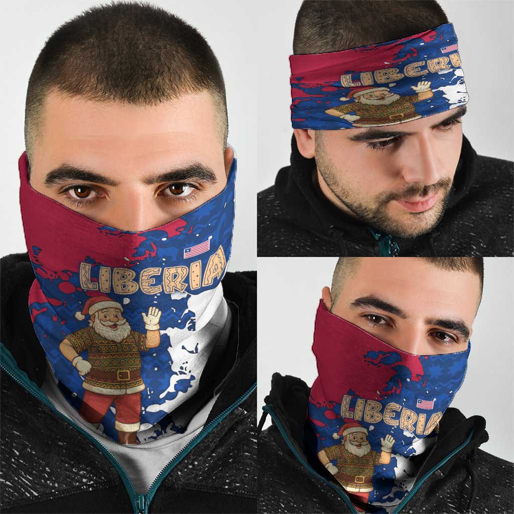 Liberia Christmas Neck Gaiter with Santa Claus Map Graphic and Red Blue Festive TS04