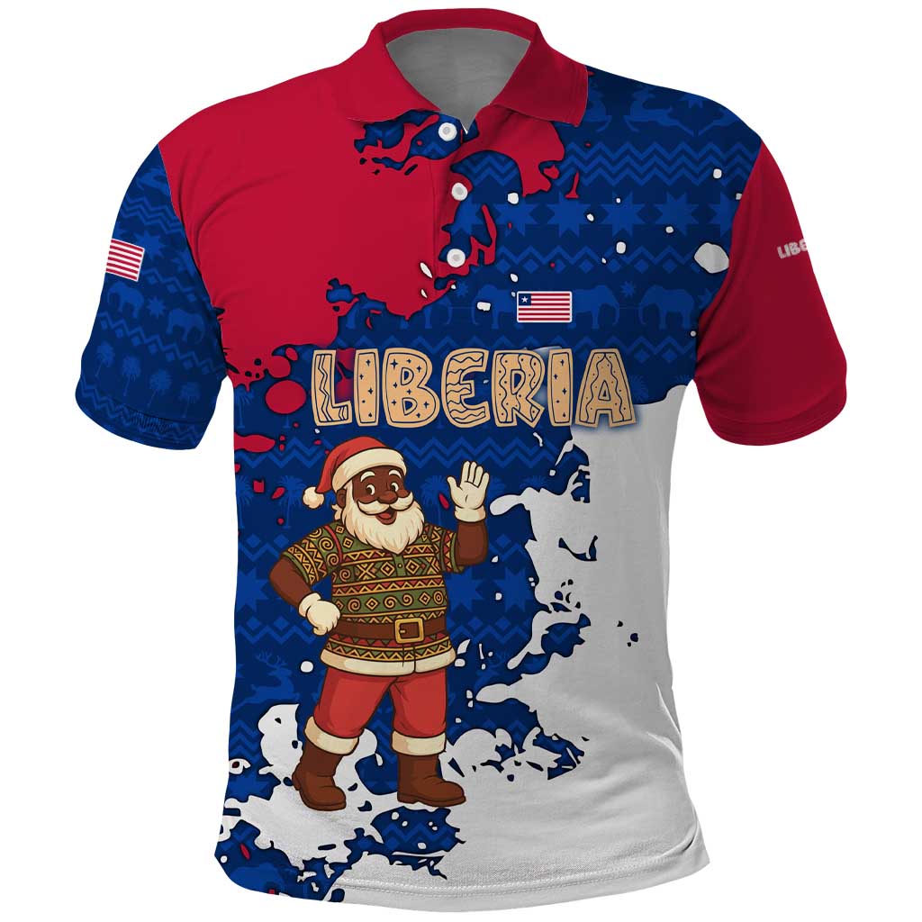 Liberia Christmas Polo Shirt with Santa Claus Map Graphic and Red Blue Festive TS04