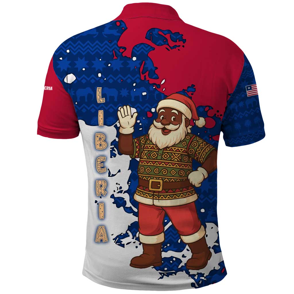 Liberia Christmas Polo Shirt with Santa Claus Map Graphic and Red Blue Festive TS04