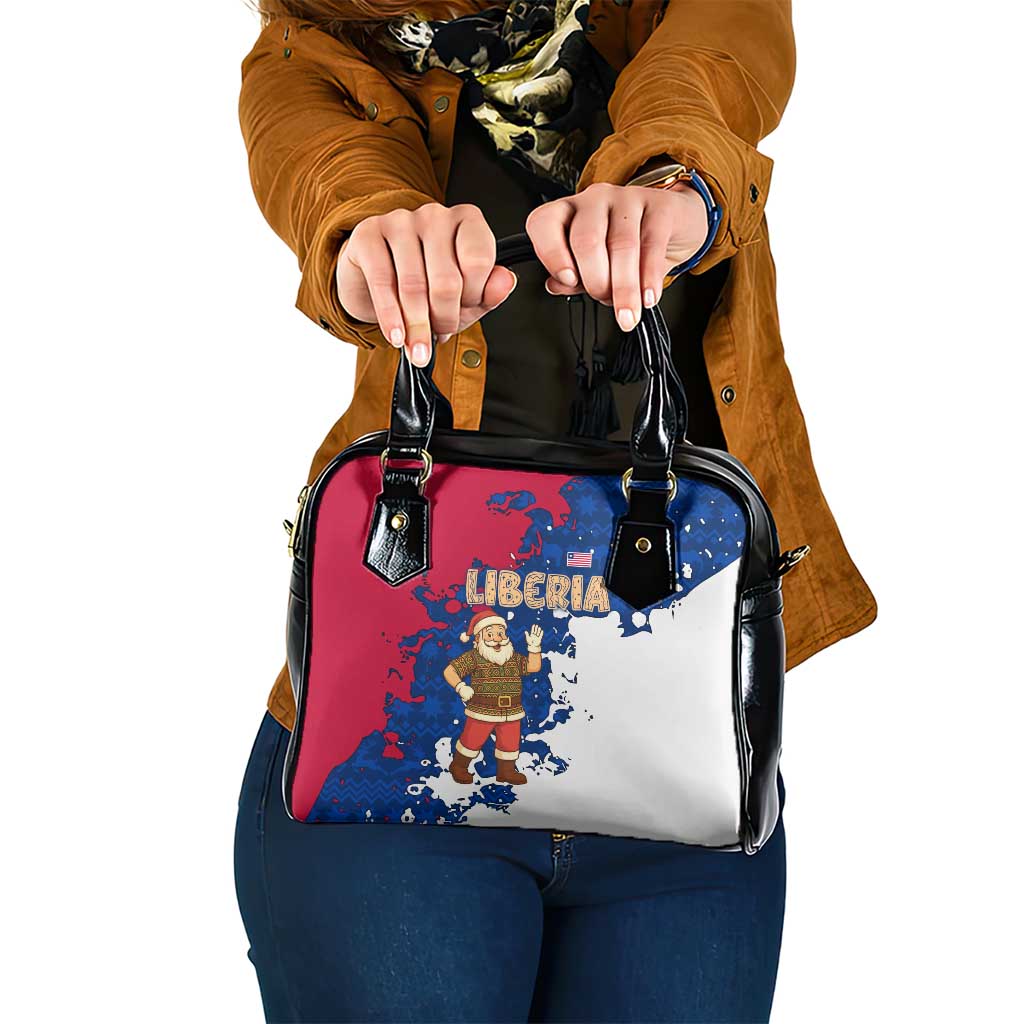 Liberia Christmas Shoulder Handbag with Santa Claus Map Graphic and Red Blue Festive TS04