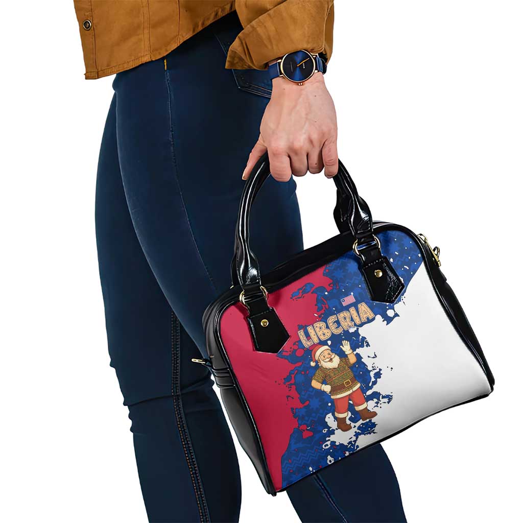 Liberia Christmas Shoulder Handbag with Santa Claus Map Graphic and Red Blue Festive TS04