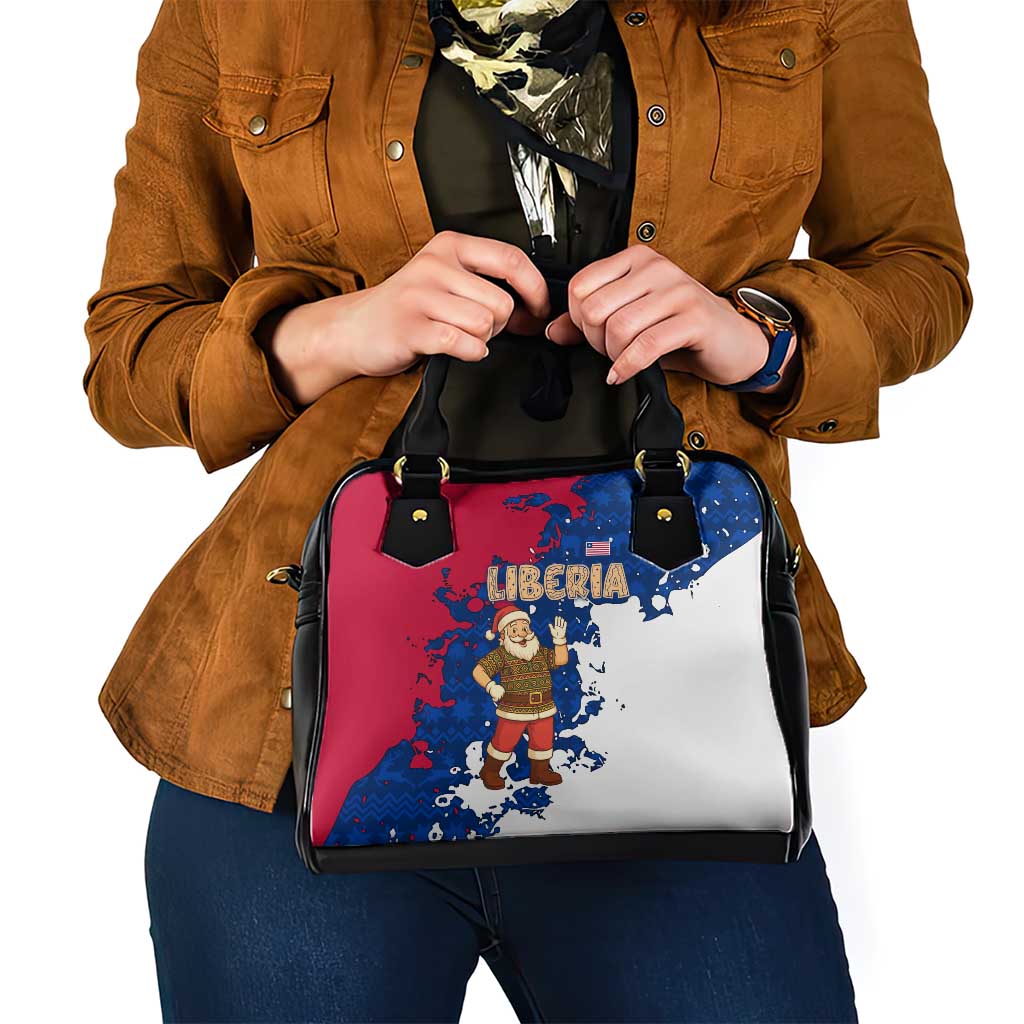 Liberia Christmas Shoulder Handbag with Santa Claus Map Graphic and Red Blue Festive TS04