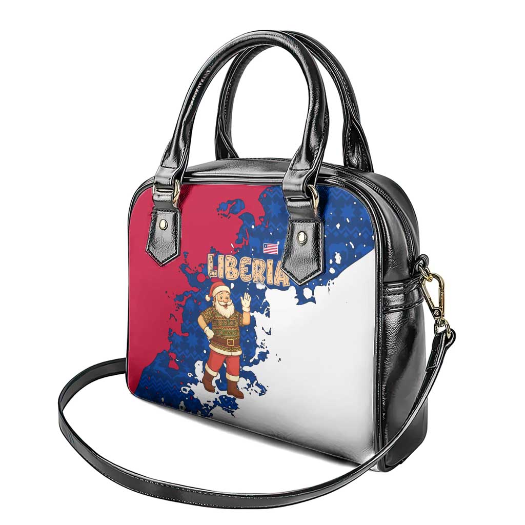 Liberia Christmas Shoulder Handbag with Santa Claus Map Graphic and Red Blue Festive TS04