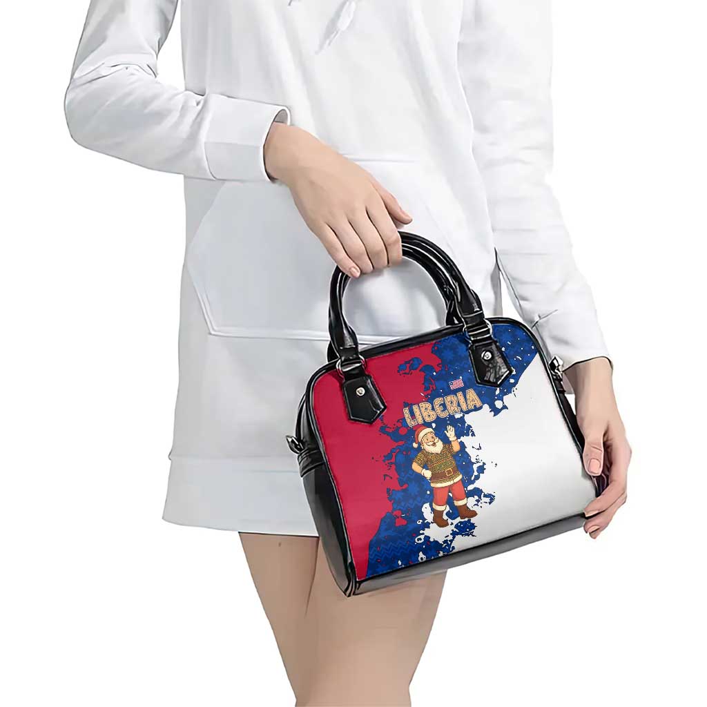 Liberia Christmas Shoulder Handbag with Santa Claus Map Graphic and Red Blue Festive TS04