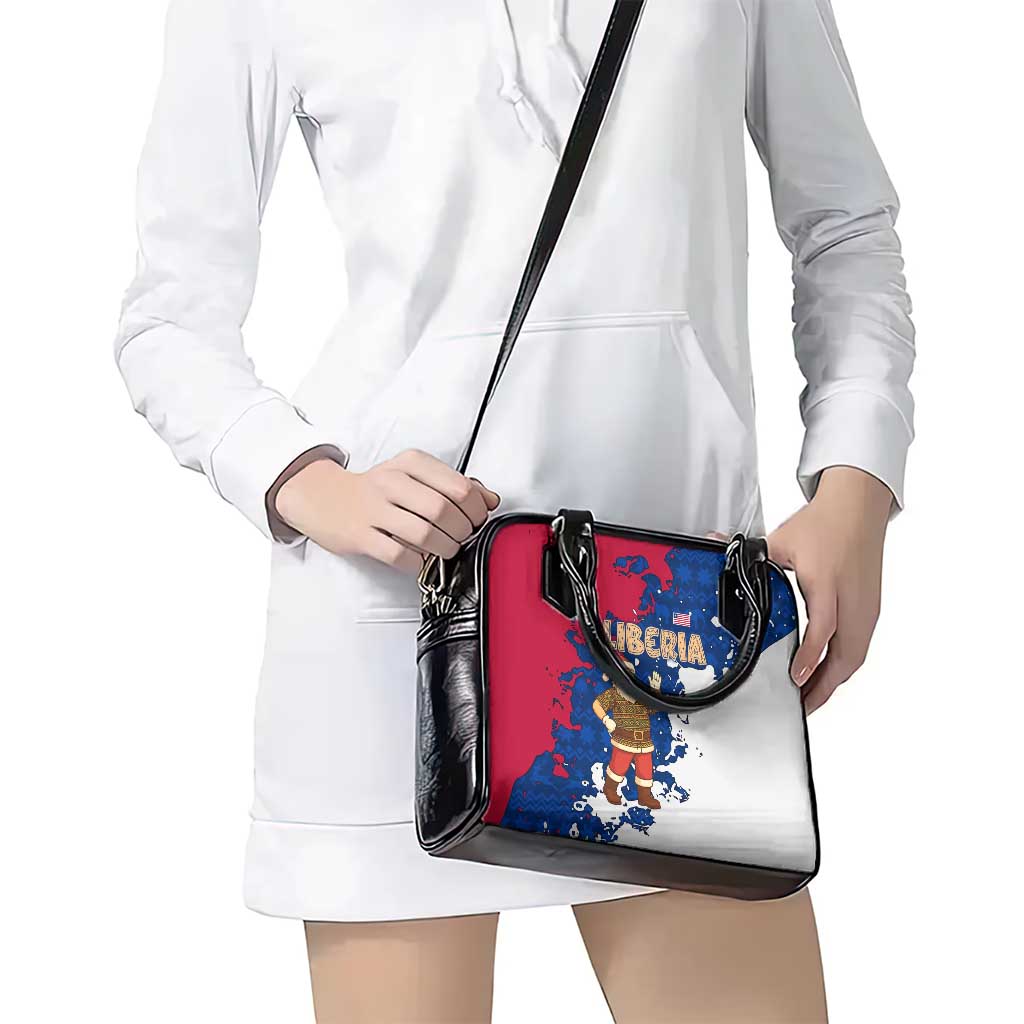 Liberia Christmas Shoulder Handbag with Santa Claus Map Graphic and Red Blue Festive TS04
