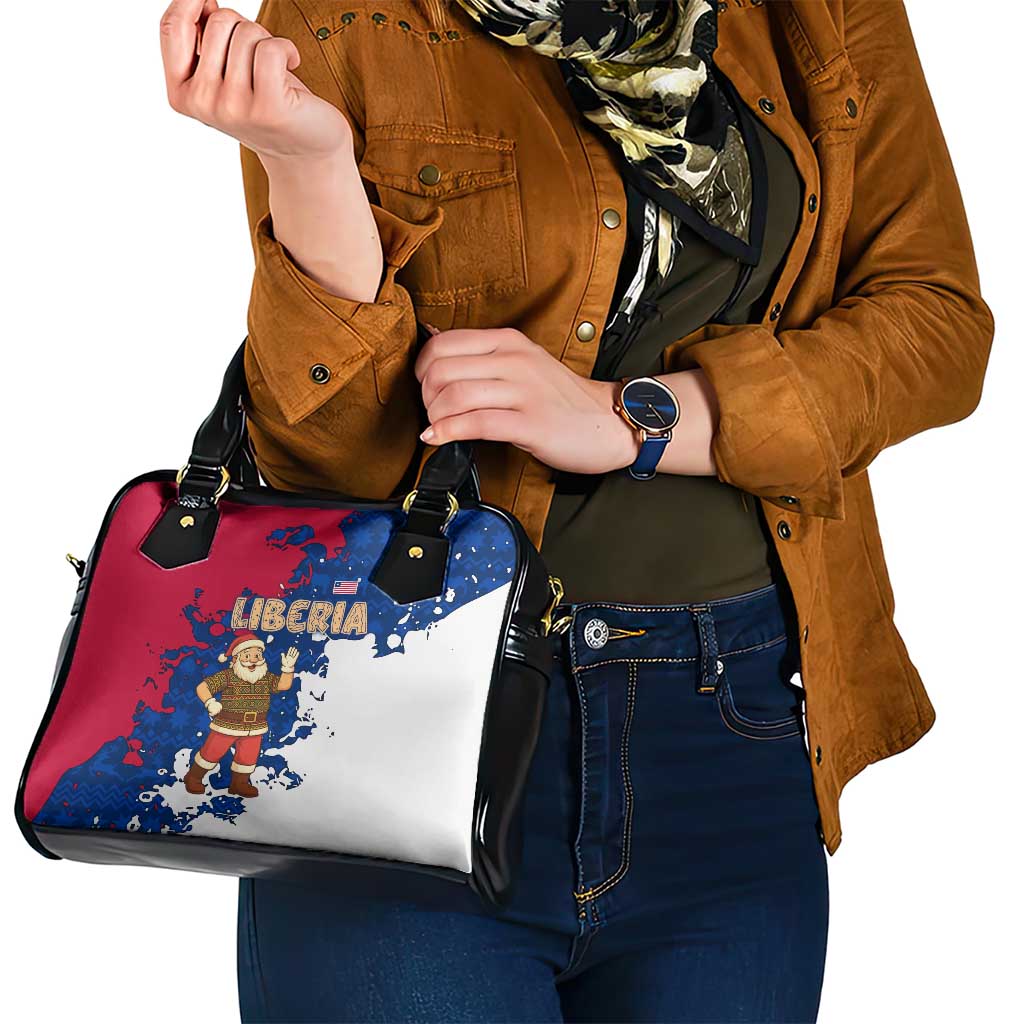 Liberia Christmas Shoulder Handbag with Santa Claus Map Graphic and Red Blue Festive TS04