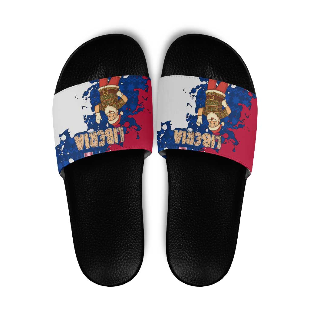 Liberia Christmas Slide Sandals with Santa Claus Map Graphic and Red Blue Festive TS04