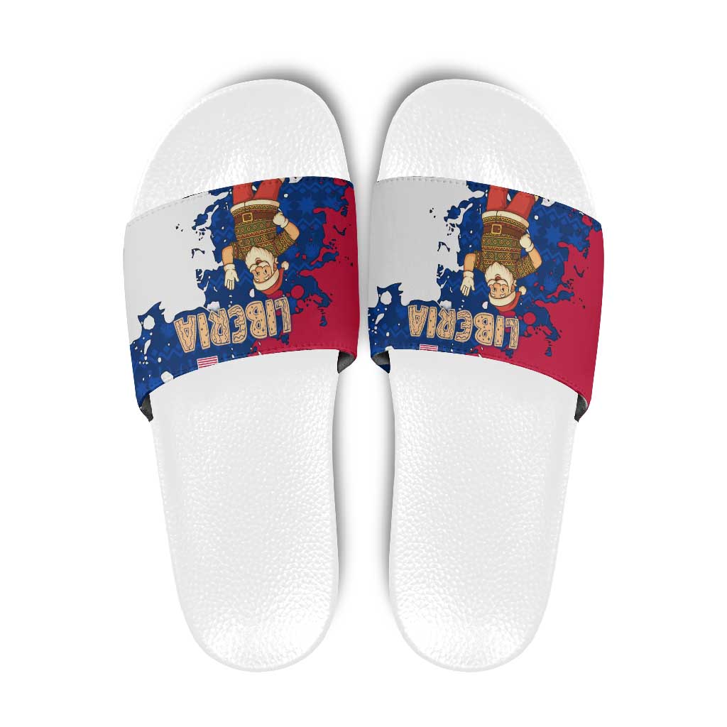 Liberia Christmas Slide Sandals with Santa Claus Map Graphic and Red Blue Festive TS04