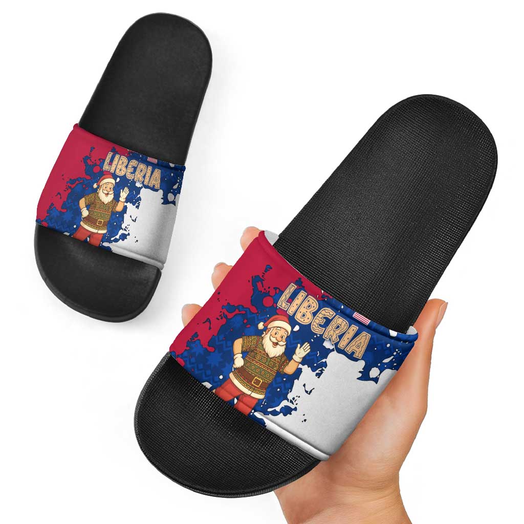 Liberia Christmas Slide Sandals with Santa Claus Map Graphic and Red Blue Festive TS04