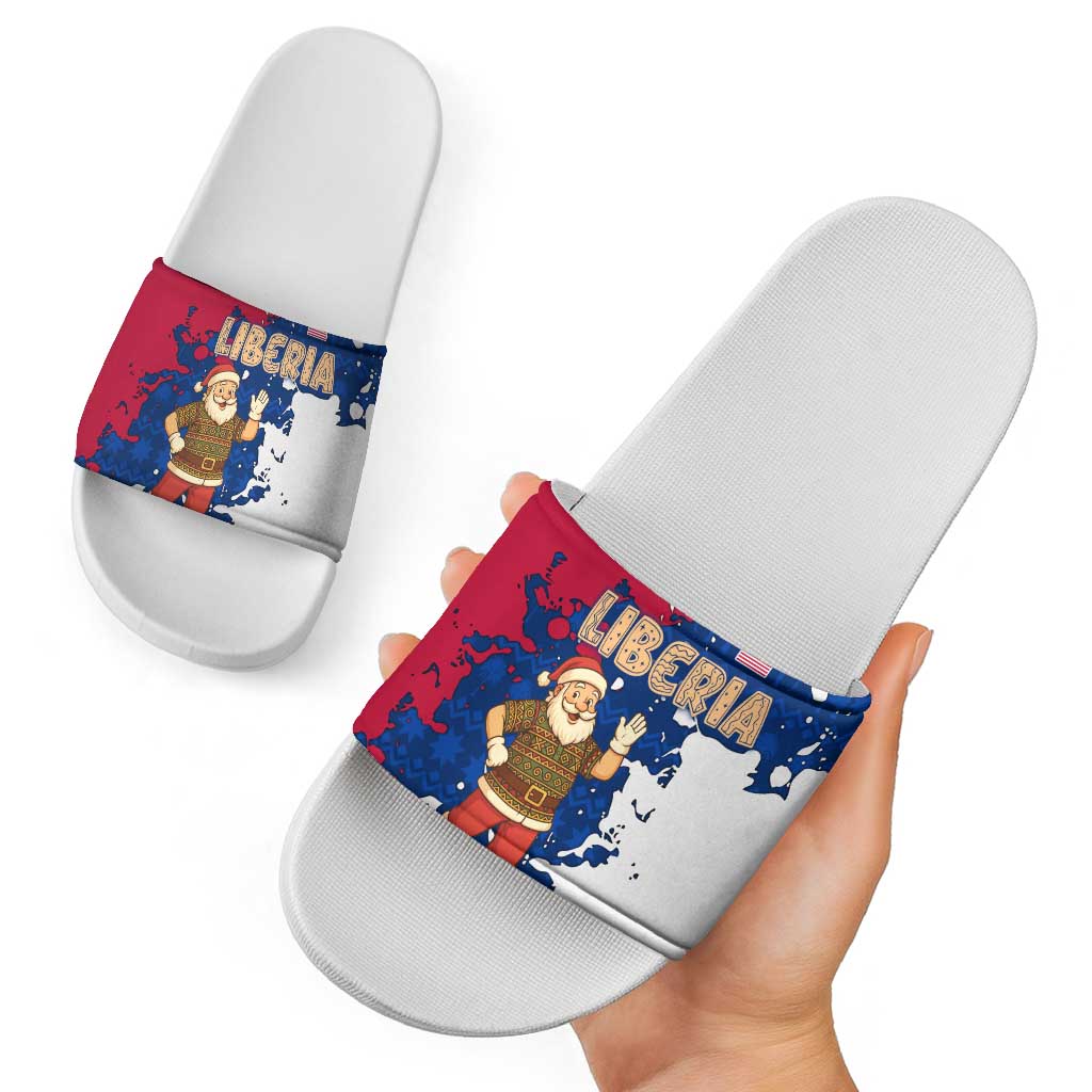 Liberia Christmas Slide Sandals with Santa Claus Map Graphic and Red Blue Festive TS04