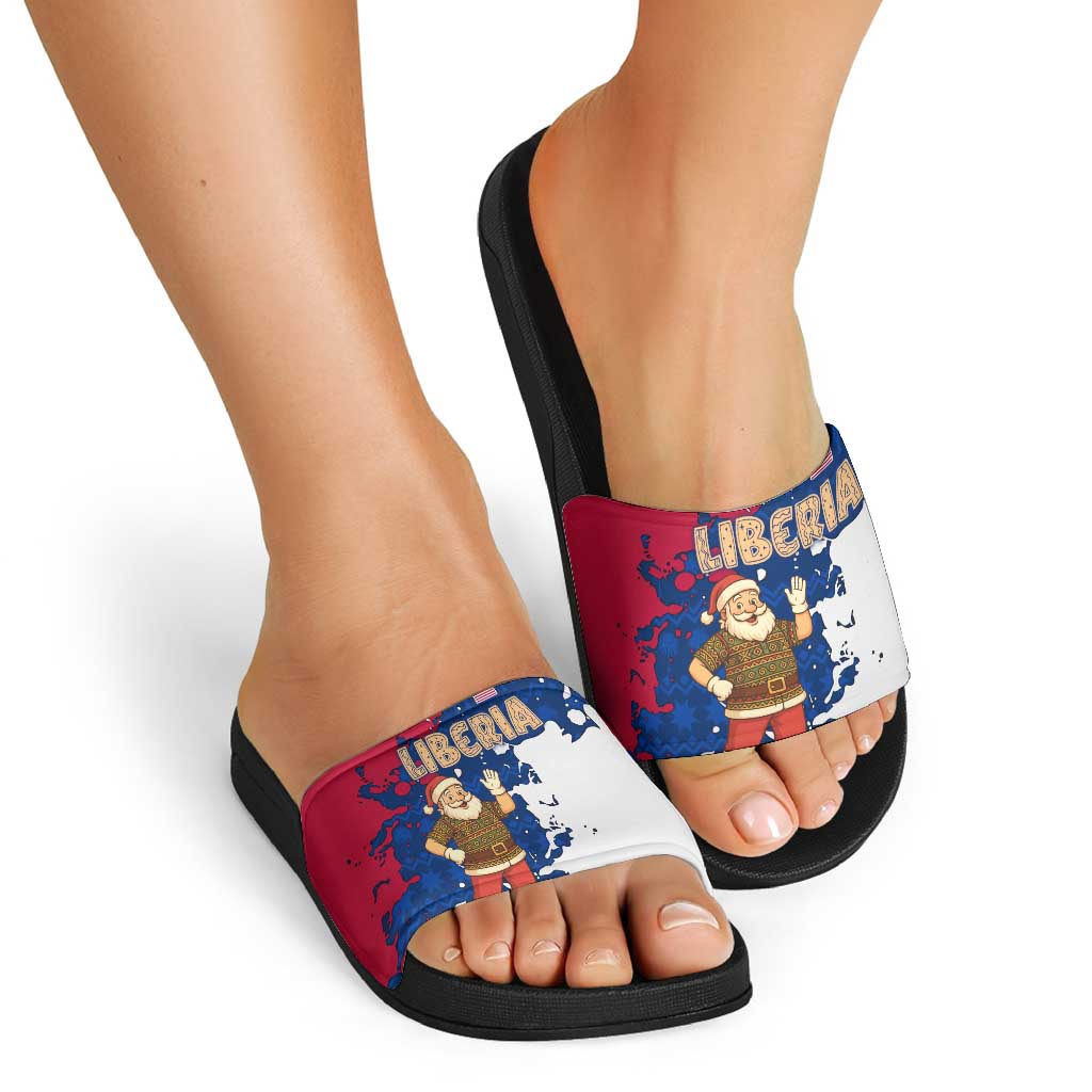 Liberia Christmas Slide Sandals with Santa Claus Map Graphic and Red Blue Festive TS04