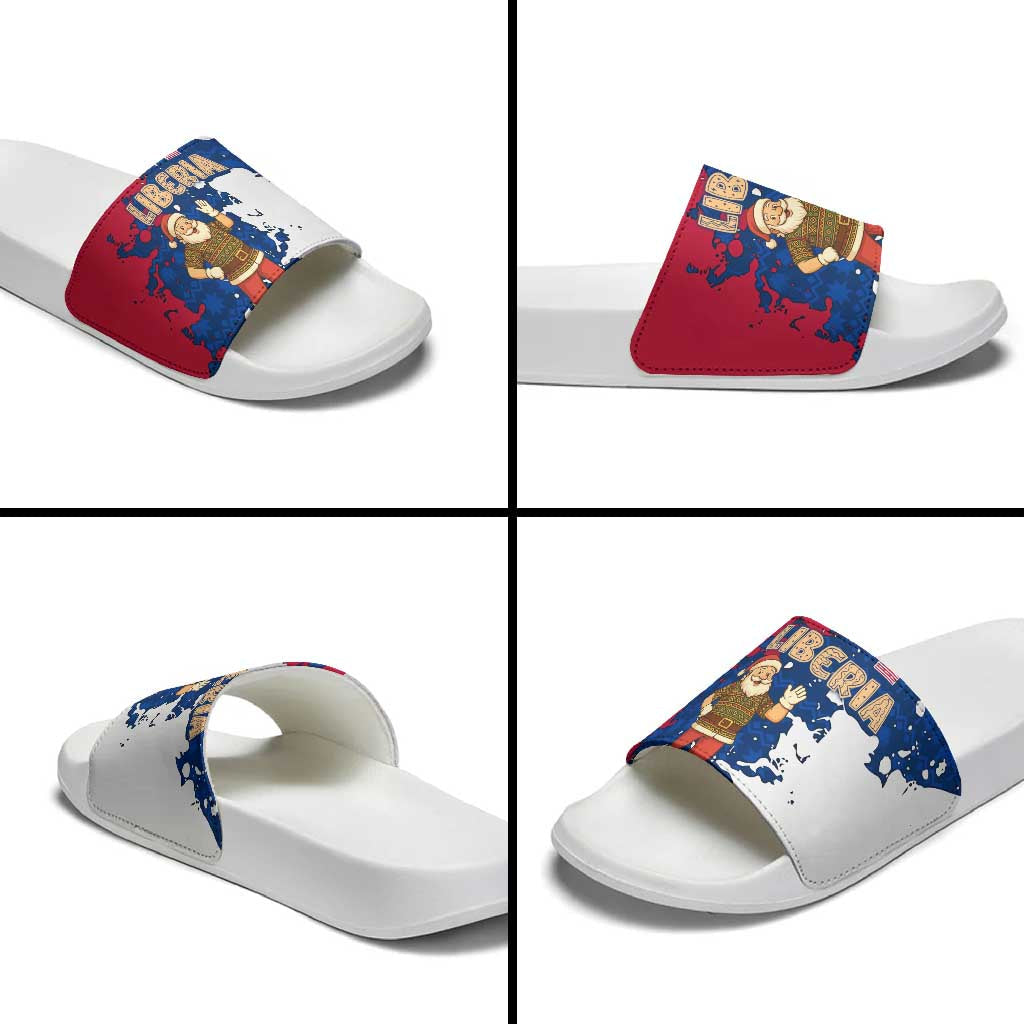 Liberia Christmas Slide Sandals with Santa Claus Map Graphic and Red Blue Festive TS04