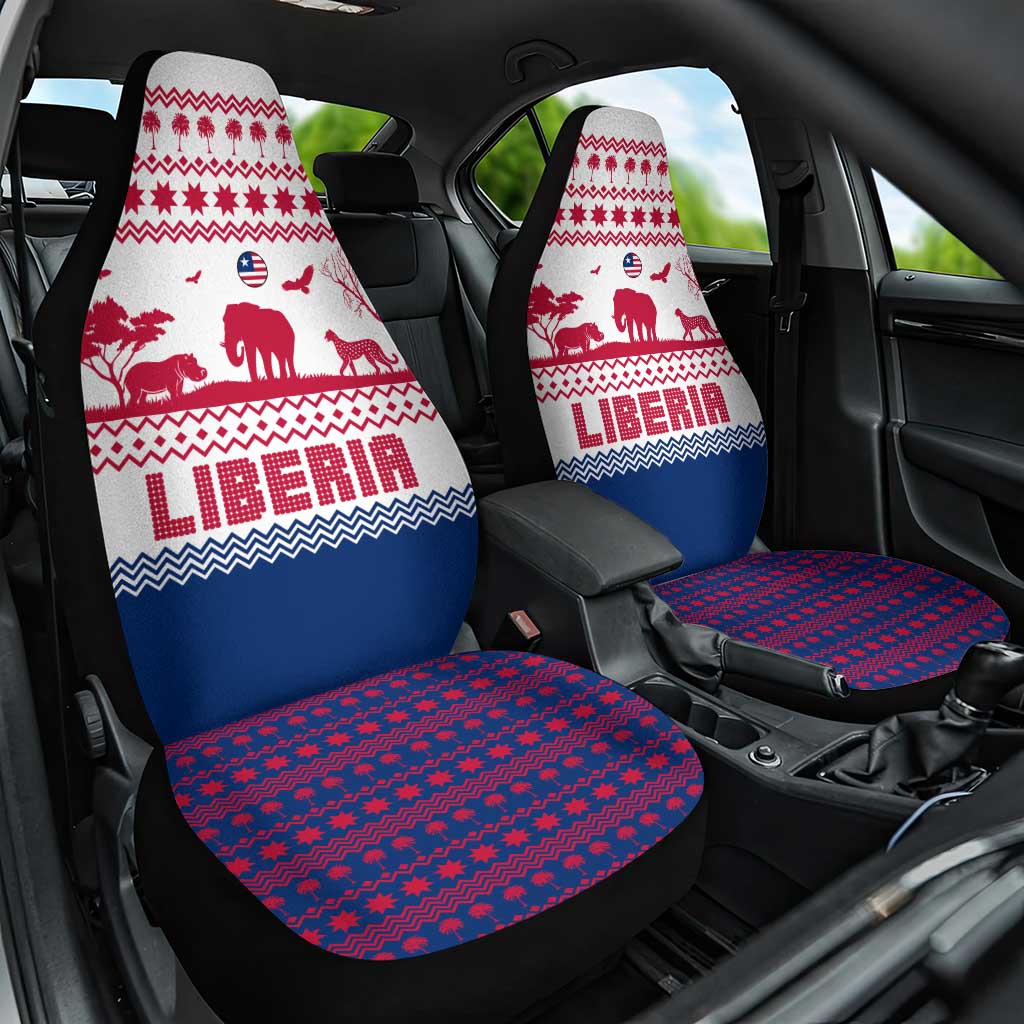 Liberia Christmas Car Seat Cover with Red Wildlife Silhouettes and White Blue Holiday TS04