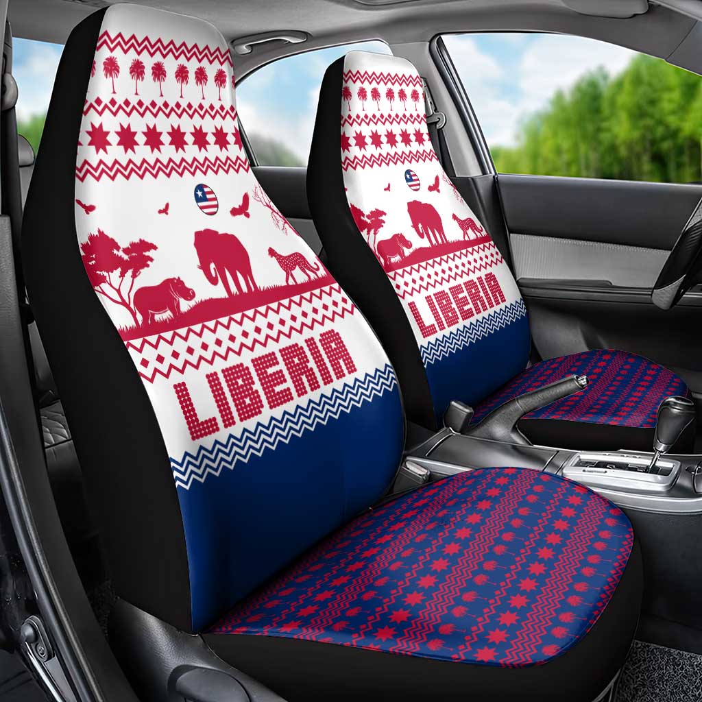 Liberia Christmas Car Seat Cover with Red Wildlife Silhouettes and White Blue Holiday TS04