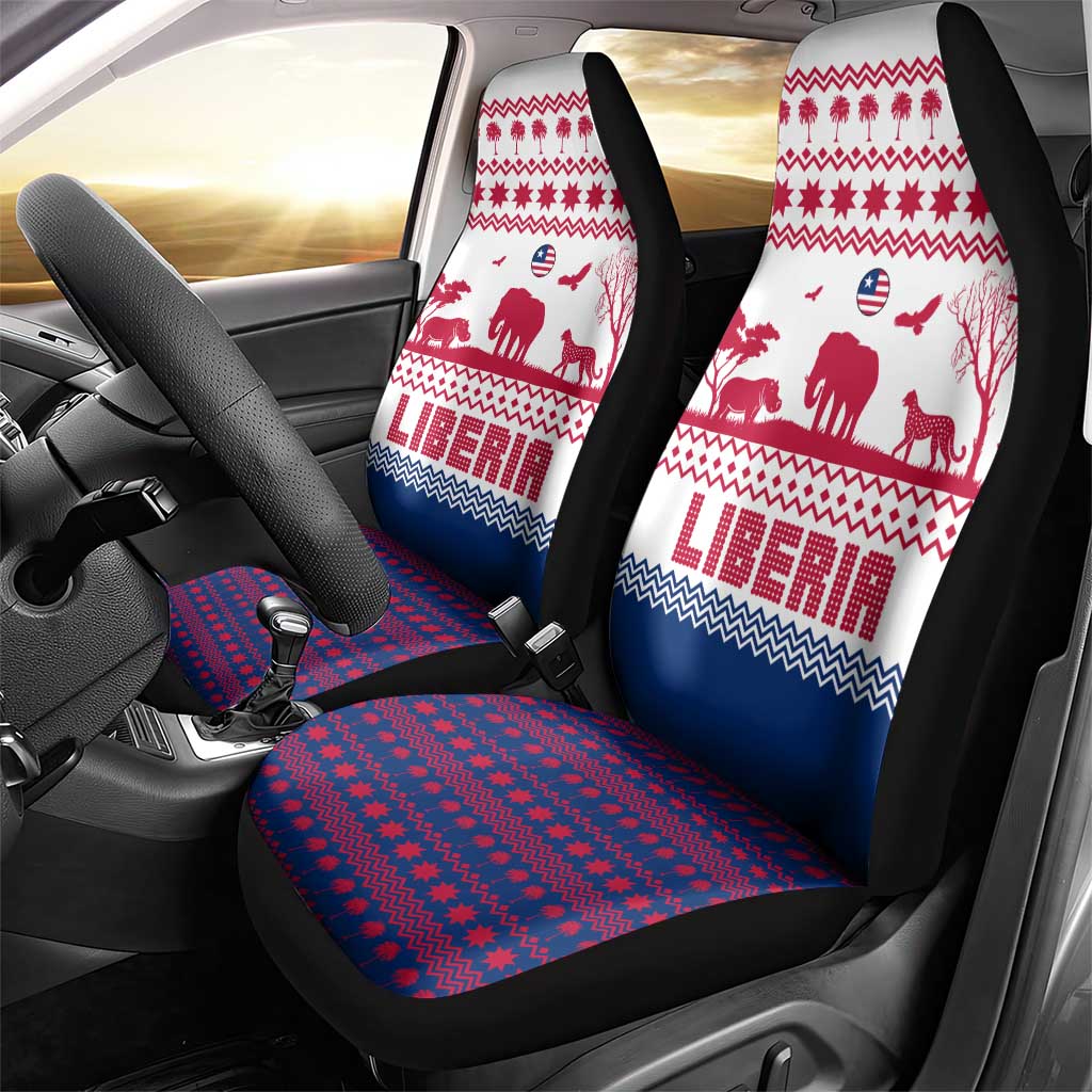 Liberia Christmas Car Seat Cover with Red Wildlife Silhouettes and White Blue Holiday TS04