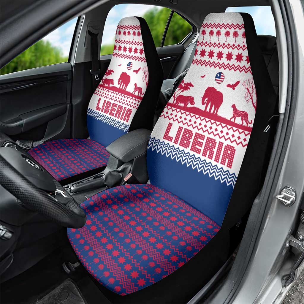 Liberia Christmas Car Seat Cover with Red Wildlife Silhouettes and White Blue Holiday TS04