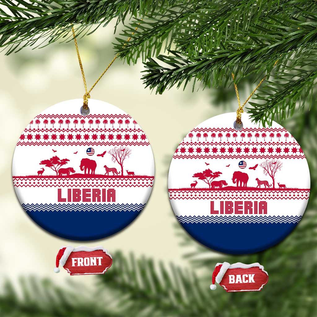 Liberia Christmas Ceramic Ornament with Red Wildlife Silhouettes and White Blue Holiday TS04