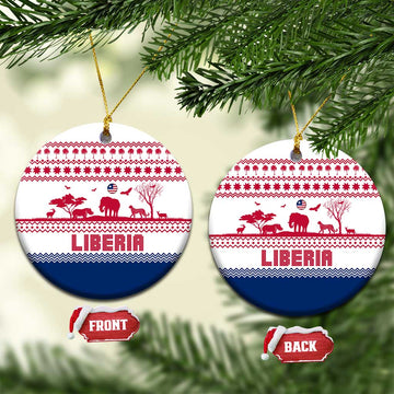 Liberia Christmas Ceramic Ornament with Red Wildlife Silhouettes and White Blue Holiday TS04