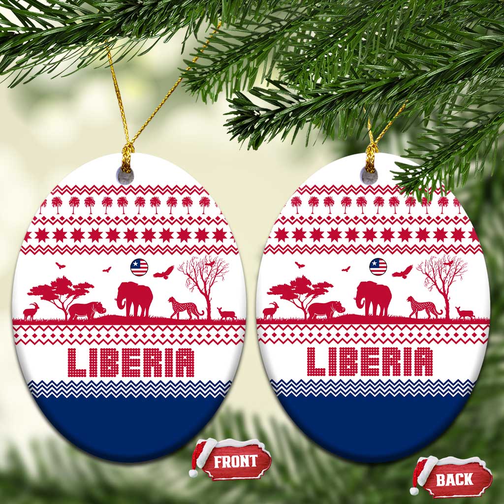 Liberia Christmas Ceramic Ornament with Red Wildlife Silhouettes and White Blue Holiday TS04